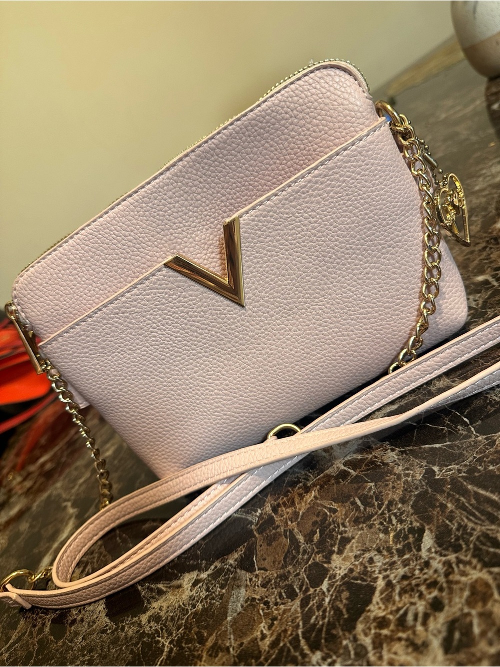 Women's Pink Crossbody Bag with Gold Accent